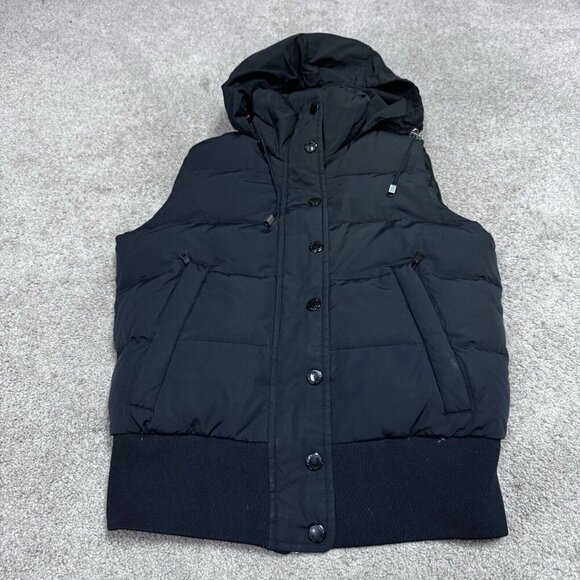 Banana Republic Vest Black Hooded Sleeveless Full Zip Snap Button Size XS - Picture 1 of 10